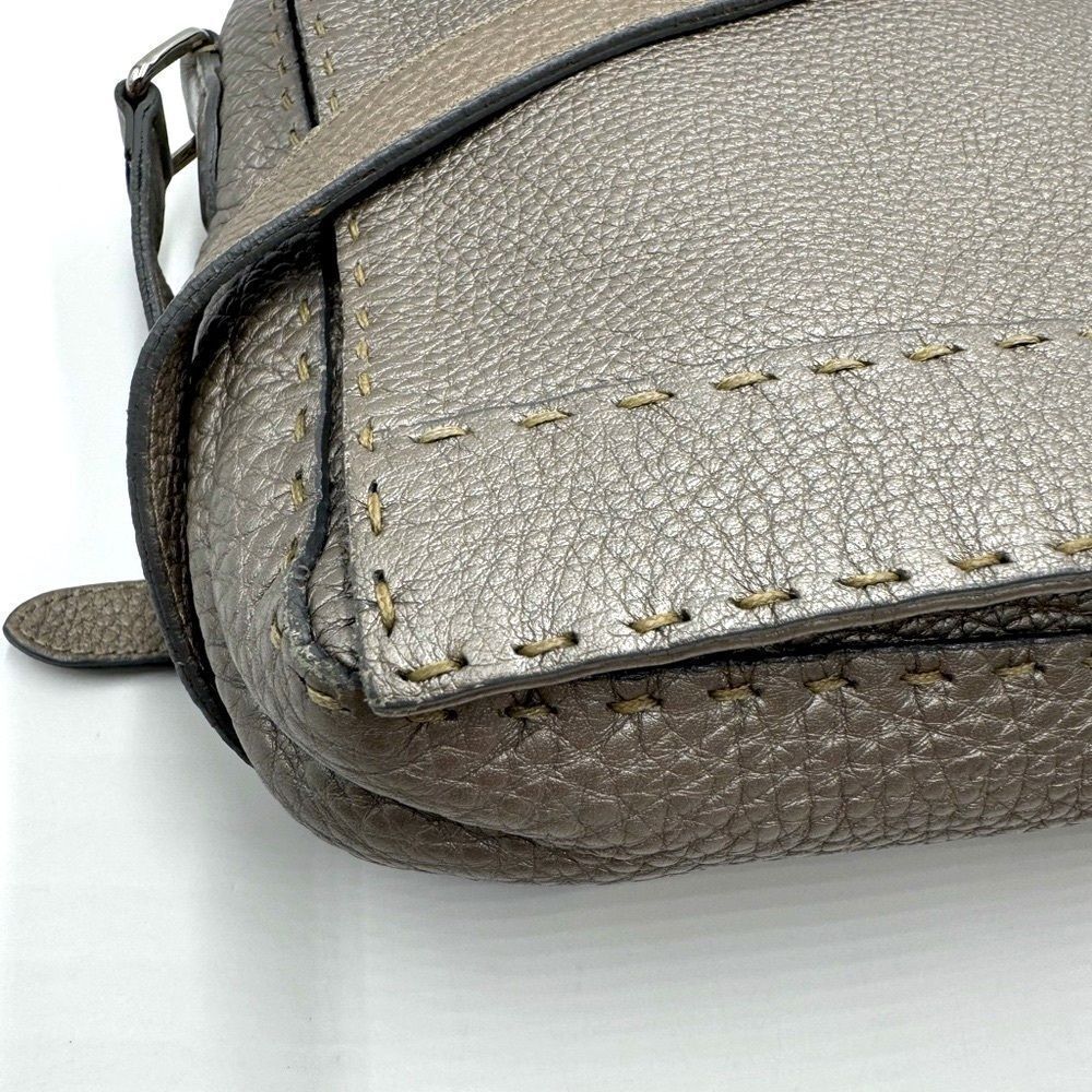 Auth Fendi Metallic Grey Beige Selleria Leather Anna Crossbody Messenger Bag - Picture 6 of 15